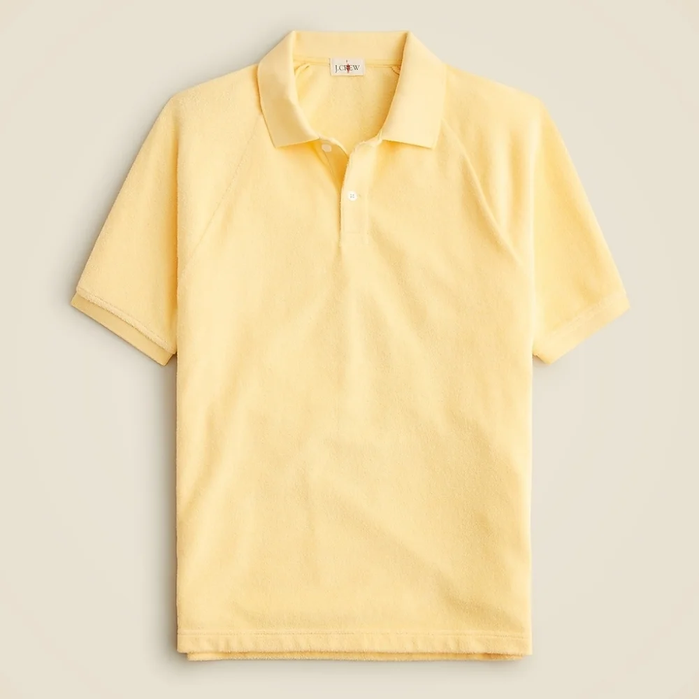 J. Crew Terry Cloth Polo Shirt Short Sleeve Collared French Terry Yellow Small S